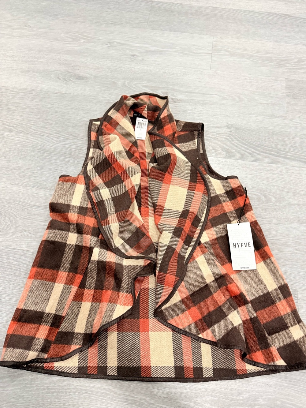 Hyfve Open Front Plaid Sleeveless Vest